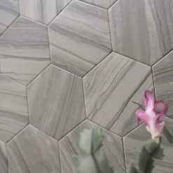 Carrelage Premium sol/mur. Effect travertine mat Samoa Gris hexagonal 14x16cm-Lux Mosaic