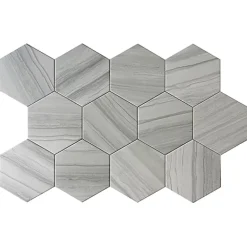 Carrelage Premium sol/mur. Effect travertine mat Samoa Gris hexagonal 14x16cm-Lux Mosaic