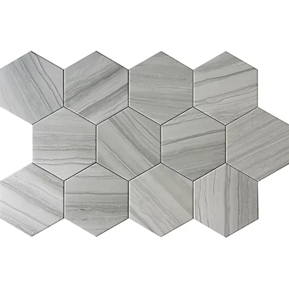 Carrelage Premium sol/mur. Effect travertine mat Samoa Gris hexagonal 14x16cm-Lux Mosaic