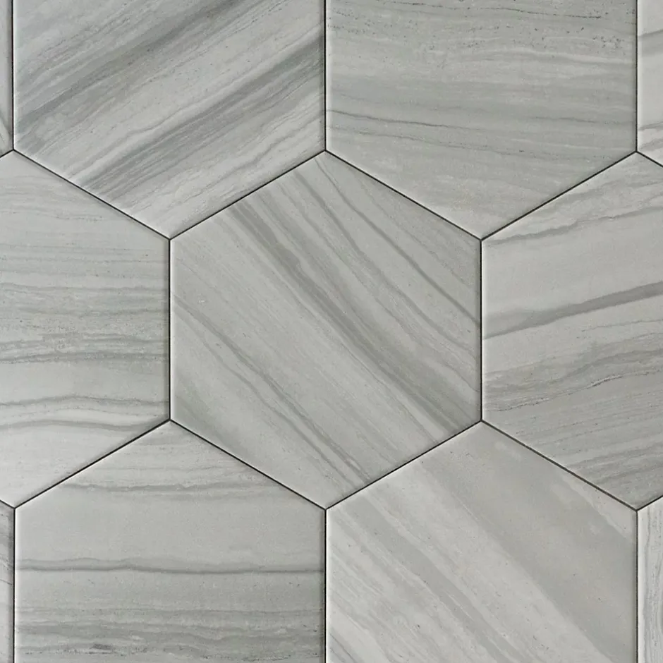Carrelage Premium sol/mur. Effect travertine mat Samoa Gris hexagonal 14x16cm-Lux Mosaic