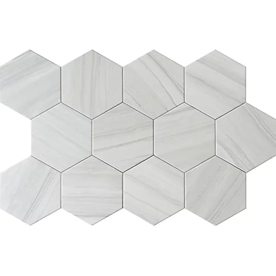 Carrelage Premium sol/mur. Effect travertine mat gris clair. Samoa Perla hexagonal 14x16cm-Lux Mosaic Best