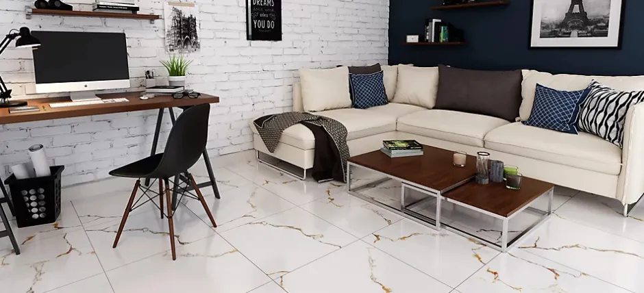 Ilcom Carrelage rectifié pour sol ou mur intérieur ou extérieur 60 cm x 120 cm - Torrence white