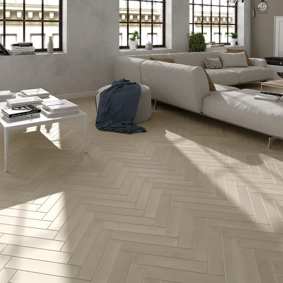 Eiffel art construction Carrelage sol / mur brique effet béton beige mate 6x30 cm WADI BEIGE