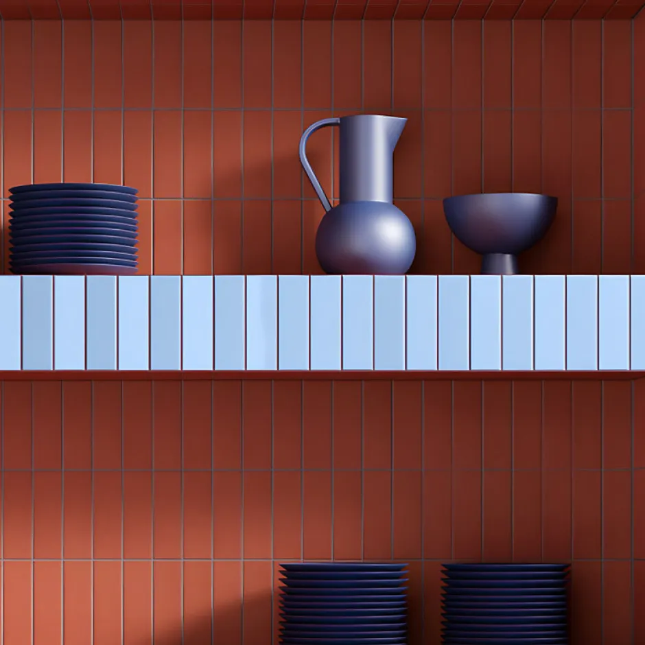 Aelle Carrelage Carrelage sol / mur briquette rectangulaire uni rouge brillant 5X15 cm FÄRGBLOCK LUCIDO CANNELLA FGB110L