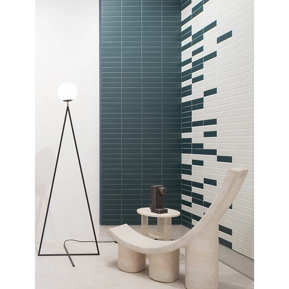 Carrelage sol / mur brique uni bleu vert 5,6x23,2 cm MODULO BASE MUSCHIO-Aelle Carrelage Best