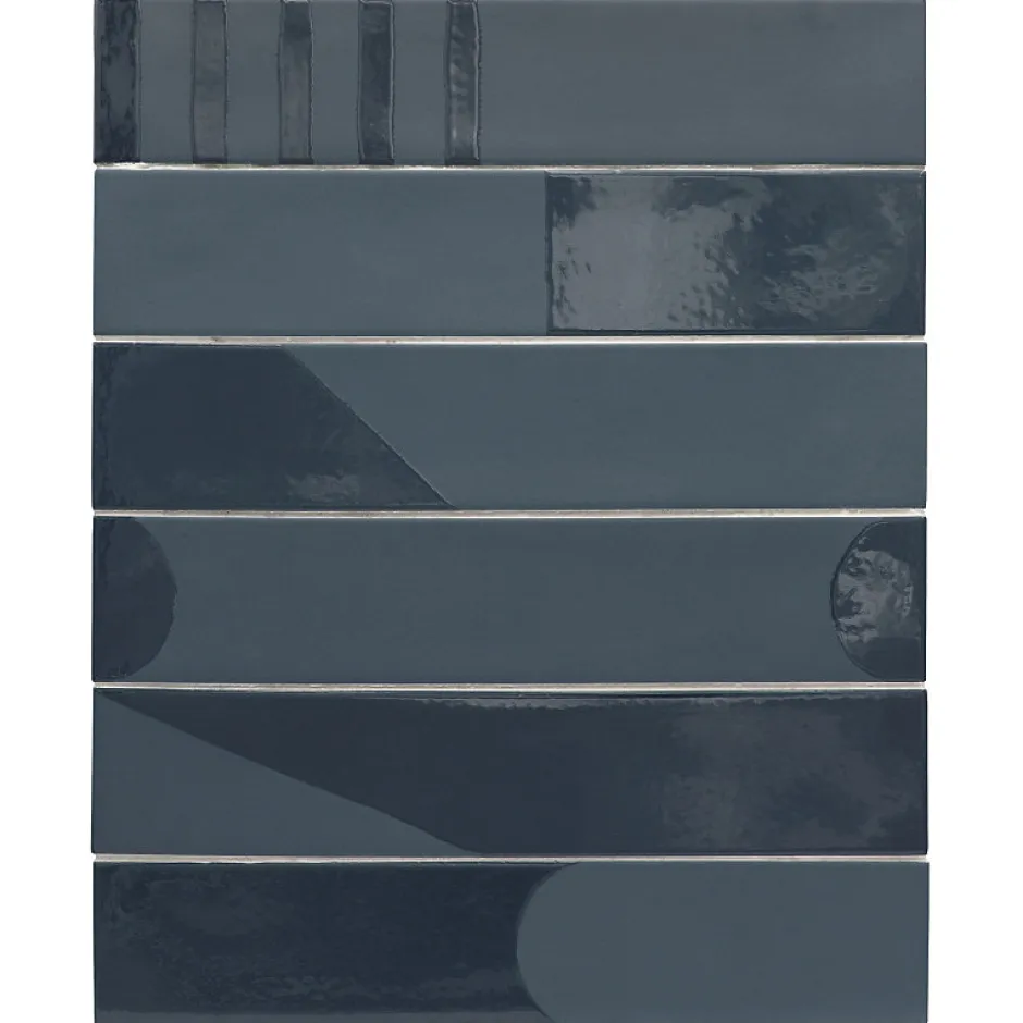 Carrelage sol / mur brique déco mixe mate et brillant effet béton bleu pétrole 6x30 cm WADI DECOR INDACO-Aelle Carrelage New