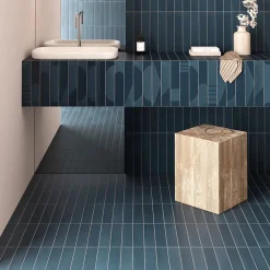 Carrelage sol / mur brique déco mixe mate et brillant effet béton bleu pétrole 6x30 cm WADI DECOR INDACO-Aelle Carrelage New