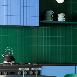 Aelle Carrelage Carrelage sol / mur briquette rectangulaire uni vert émeraude brillant 5X15 cm FÄRGBLOCK LUCIDO SMERALDO FGB107L