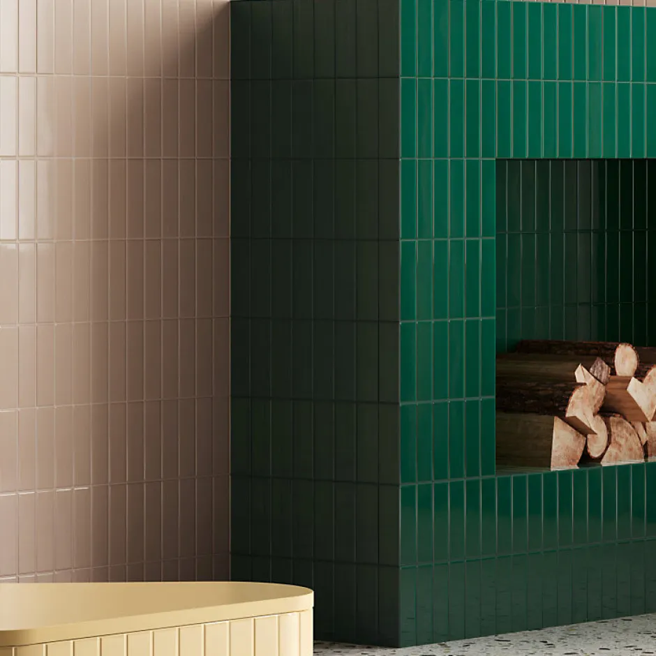 Aelle Carrelage Carrelage sol / mur briquette rectangulaire uni vert émeraude brillant 5X15 cm FÄRGBLOCK LUCIDO SMERALDO FGB107L