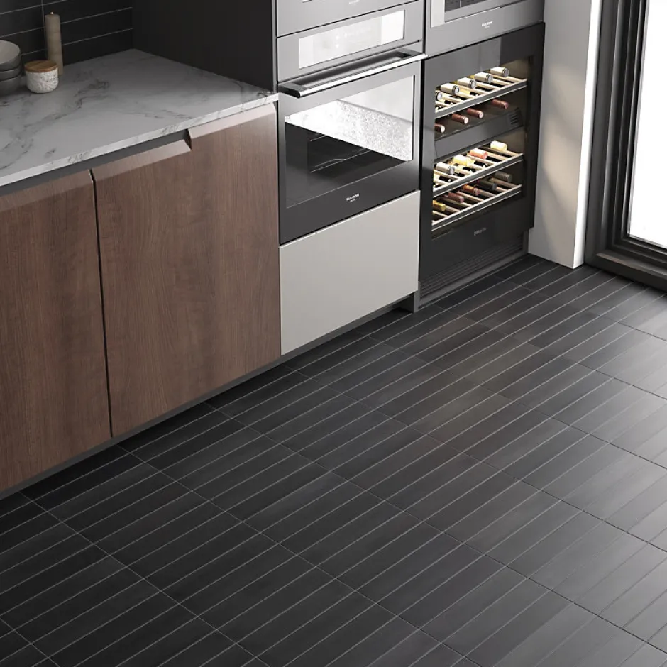 Eiffel art construction Carrelage sol / mur brique effet béton noir mate 6x30 cm WADI NOIR