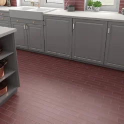 Aelle Carrelage Carrelage sol / mur brique déco mixe mate et brillant effet béton rouge 6x30 cm WADI DECOR GARNET