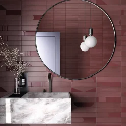 Aelle Carrelage Carrelage sol / mur brique déco mixe mate et brillant effet béton rouge 6x30 cm WADI DECOR GARNET