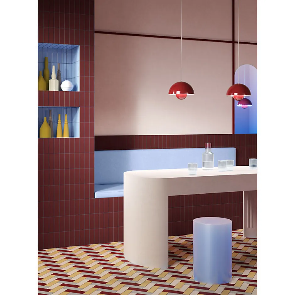 Carrelage sol / mur briquette rectangulaire uni rouge brillant 5X15 cm FÄRGBLOCK LUCIDO BORGOGNA FGB111L-Aelle Carrelage Discount