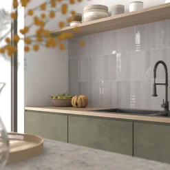 Aelle Carrelage Carrelage sol / mur brique déco mixe mate et brillant effet béton gris 6x30 cm WADI DECOR STONE