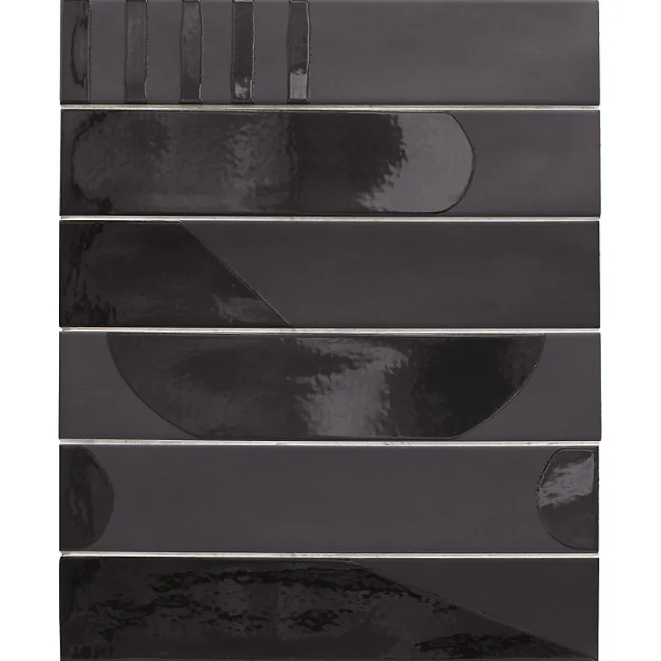 Carrelage sol / mur brique déco mixe mate et brillant effet béton noir 6x30 cm WADI DECOR NOIR-Aelle Carrelage Clearance
