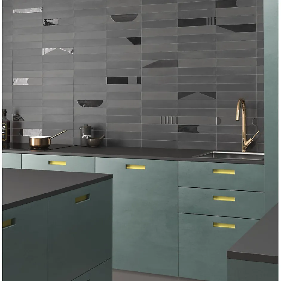 Carrelage sol / mur brique déco mixe mate et brillant effet béton noir 6x30 cm WADI DECOR NOIR-Aelle Carrelage Clearance