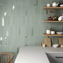 Aelle Carrelage Carrelage sol / mur brique déco mixe mate et brillant effet béton vert menthe 6x30 cm WADI DECOR MINT