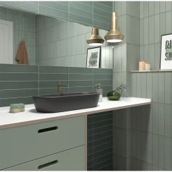 Aelle Carrelage Carrelage sol / mur brique déco mixe mate et brillant effet béton vert menthe 6x30 cm WADI DECOR MINT