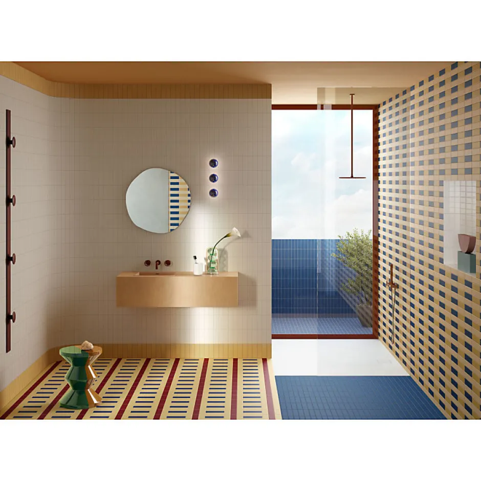 Aelle Carrelage Carrelage sol / mur briquette rectangulaire uni jaune moutarde brillant 5X15 cm FÄRGBLOCK LUCIDO SENAPE FGB113L