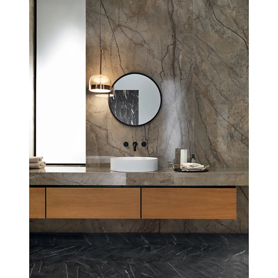 Aelle Carrelage Carrelage sol / mur chevron effet marbre noir 7,4X45 cmm - SCULTOREA Dark diamond chevron J475