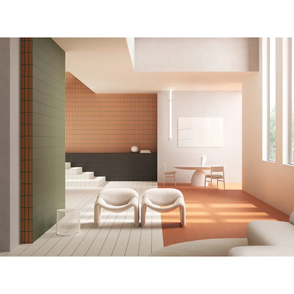 Aelle Carrelage Carrelage sol / mur décor géométrique vvert et terracotta 18,6x18,6 cm OLTRE3 Verde Cotto