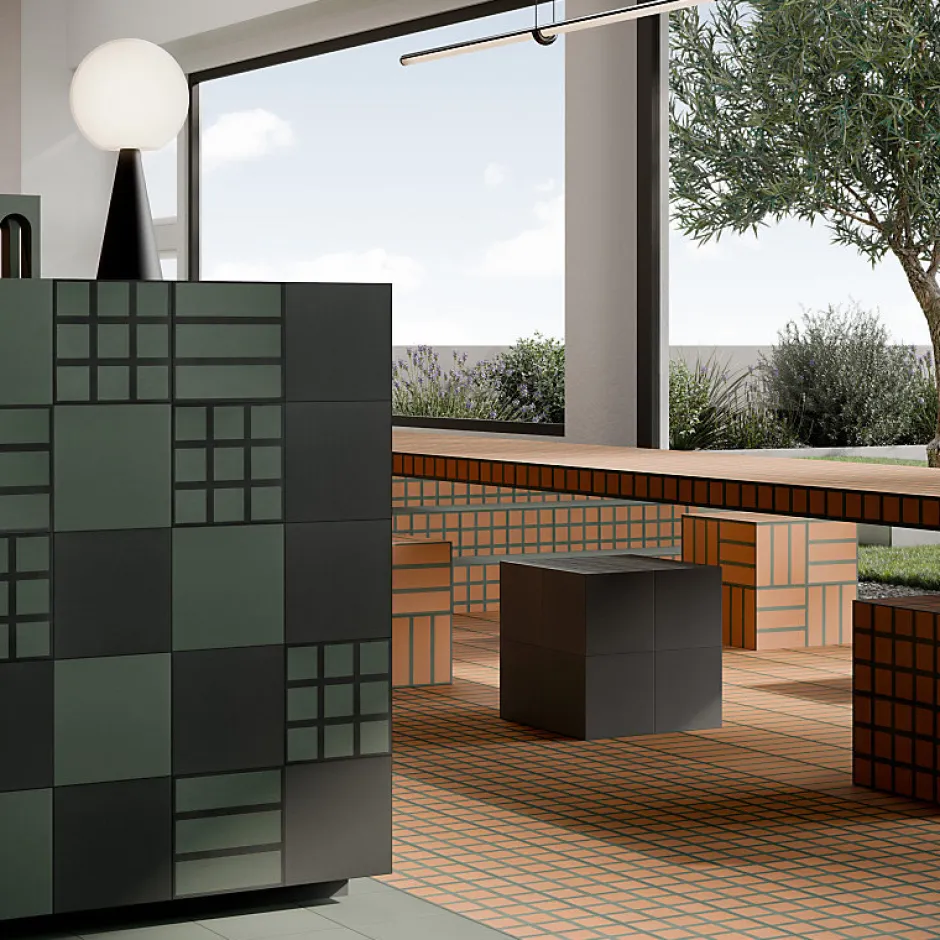 Aelle Carrelage Carrelage sol / mur décor mosaique noir et vert 18,6x18,6 cm OLTRE9 Nero Verde