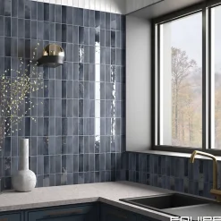 Carrelage sol / mur effet zellige bejmat marocain 5X15 cm bleu mate 5X15 cm COCO BLUE NIGHT MATT-Aelle Carrelage