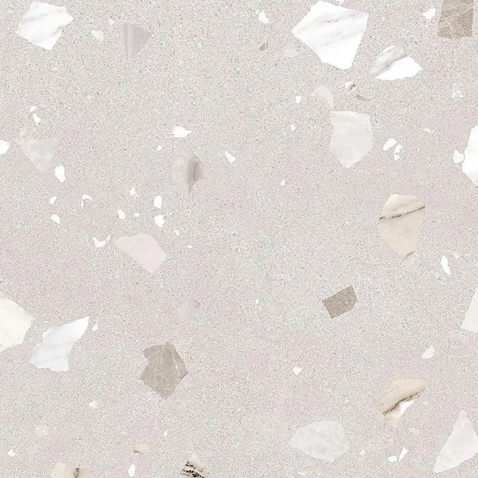 Eiffel art construction Carrelage sol / mur effet terrazzo 80x80 cm RIBE R BEIGE(vendu par boite de 1.28m2)