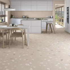 Eiffel art construction Carrelage sol / mur effet terrazzo 80x80 cm RIBE R BEIGE(vendu par boite de 1.28m2)