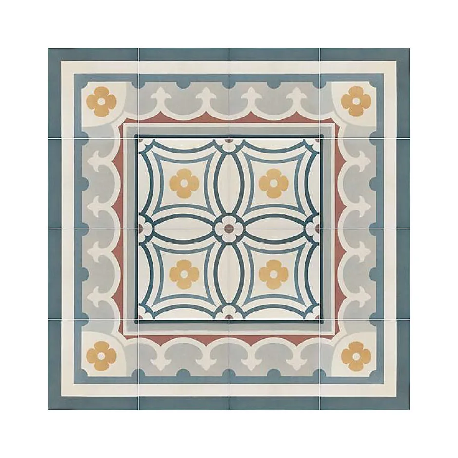 Aelle Carrelage Carrelage sol / mur effet ciment motif floral coloré 20x20 cm - CAPRICE SAINT TROPEZ BORDURE