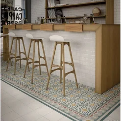 Aelle Carrelage Carrelage sol / mur effet ciment motif floral coloré 20x20 cm - CAPRICE SAINT TROPEZ BORDURE