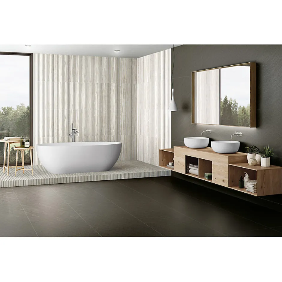 Aelle Carrelage Carrelage sol / mur effet bois bambou à relief 60x120 cm ARTWOOD RIBBON WHITE