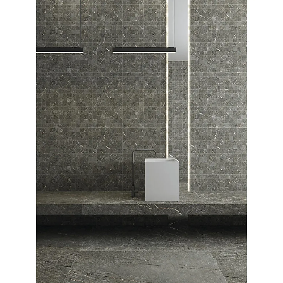 Aelle Carrelage Carrelage sol / mur effet pierre gris anthracite 120x120 cm BETILO R DARK
