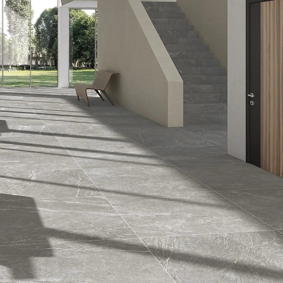 Carrelage sol / mur effet pierre gris 120x120 cm BETILO R GREY-Aelle Carrelage Online