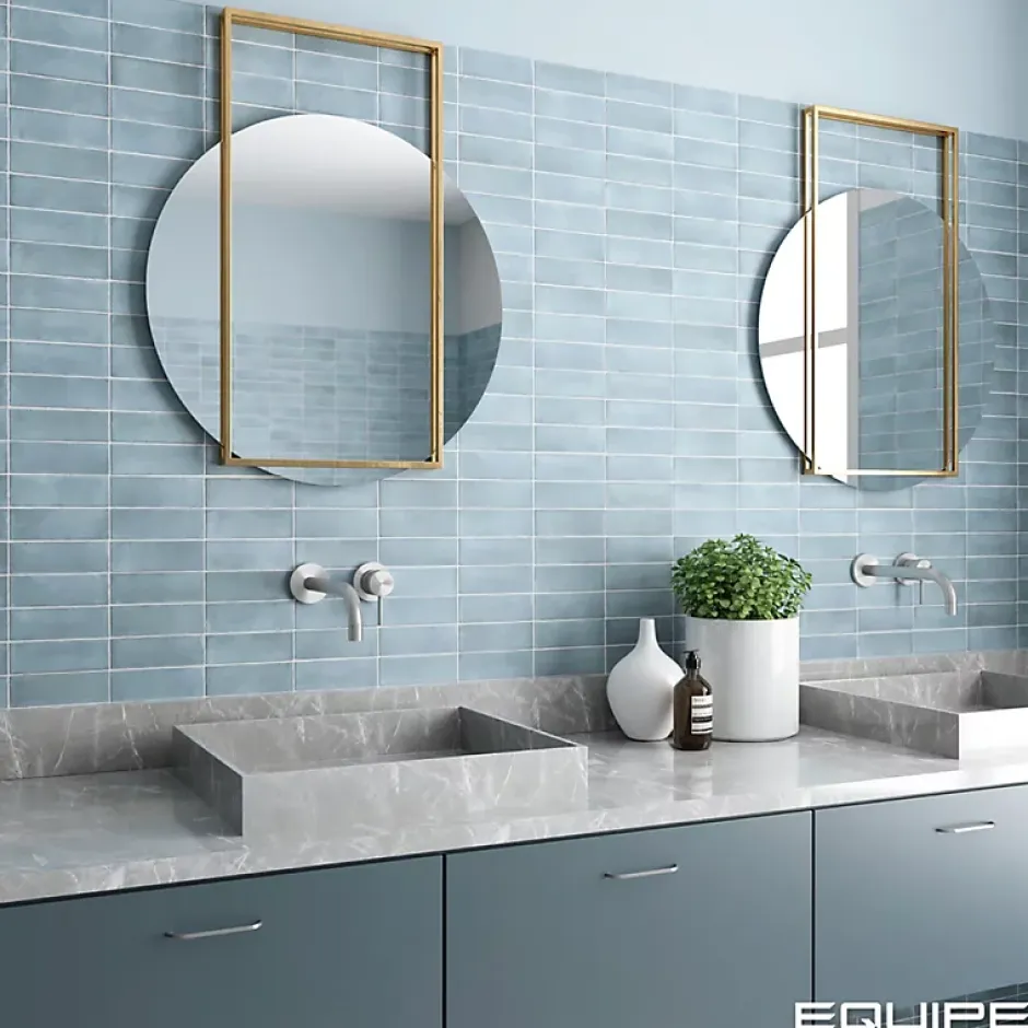 Carrelage sol / mur effet zellige bejmat marocain 5X15 cm bleu mate 5X15 cm COCO BLUE GRASS MATT-Aelle Carrelage Best