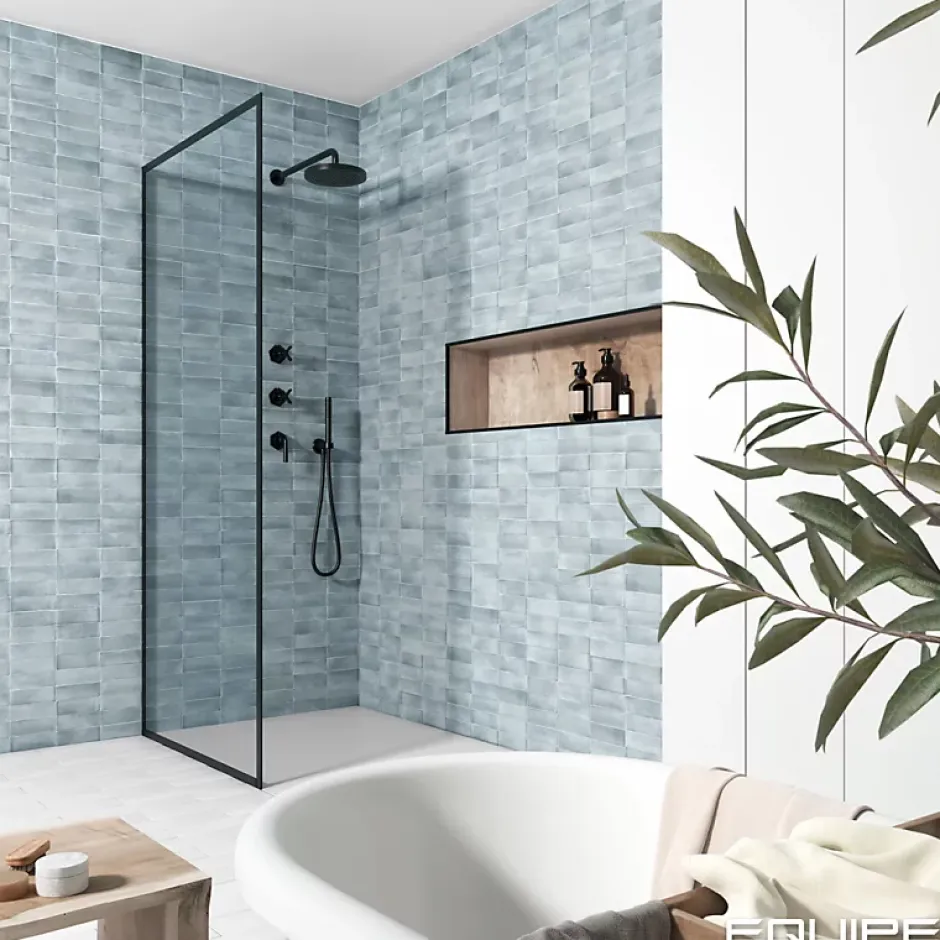 Carrelage sol / mur effet zellige bejmat marocain 5X15 cm bleu mate 5X15 cm COCO BLUE GRASS MATT-Aelle Carrelage Best