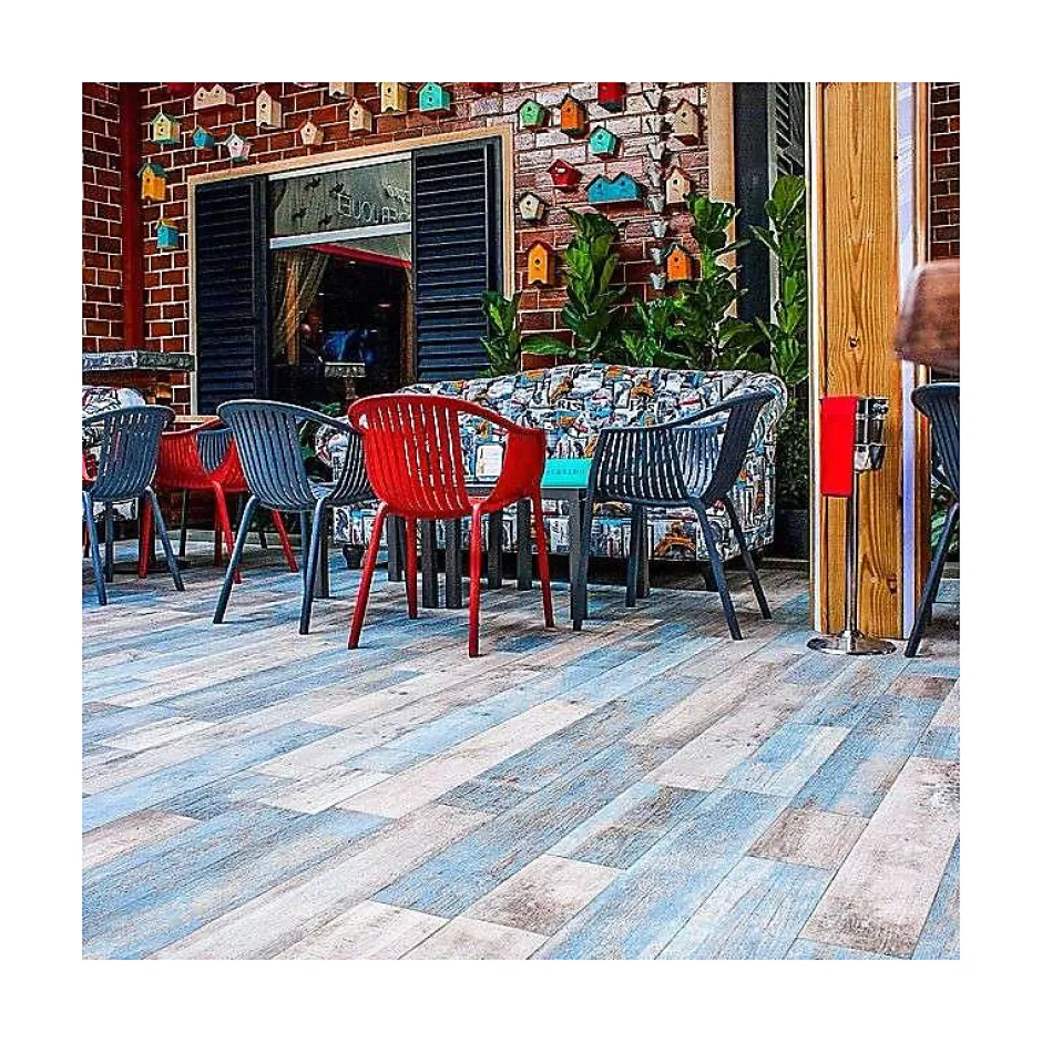 Aelle Carrelage Carrelage sol / mur effet bois vieilli bleu 14,4 x 89,3 cm YUGO R CIELO