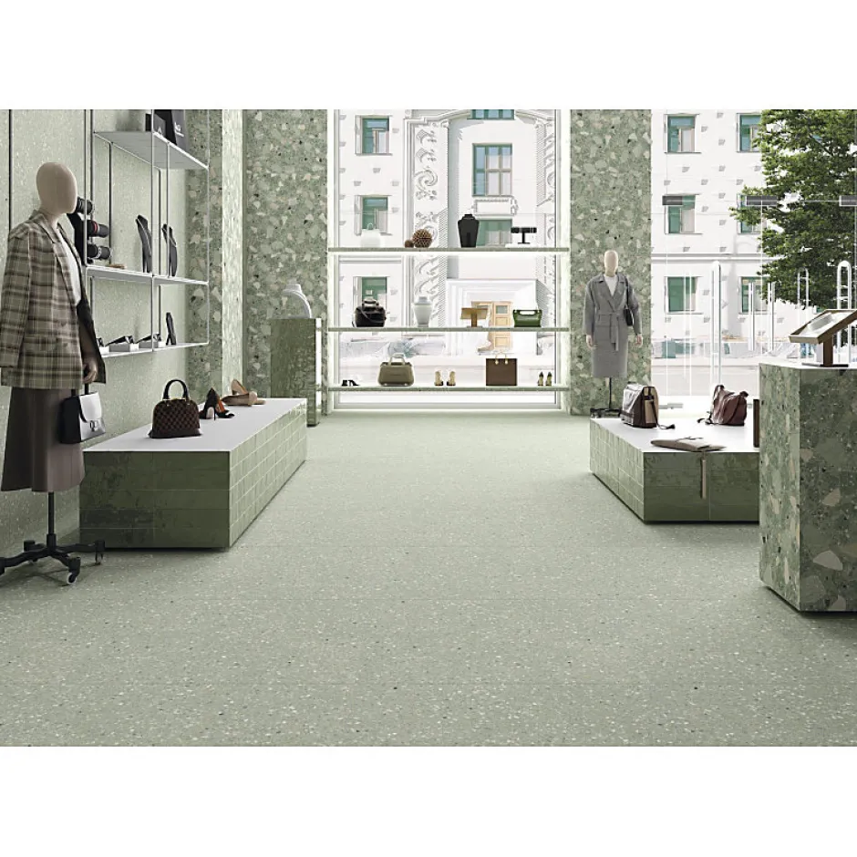 Carrelage sol / mur effet terrazzo brillant 80x80 cm MONACO R VERDE PULIDO-Aelle Carrelage Outlet