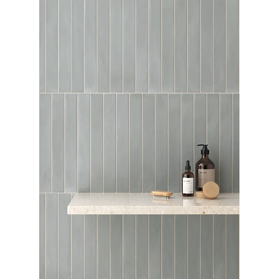 Carrelage sol / mur effet terre cuite coloré bleu 5x40 cm - CORSICA BLUE EARTH-Aelle Carrelage Online