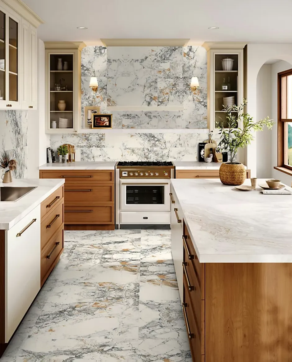 Limcaro Carrelage sol / mur effet marbre blanc PATAGONIA VEINY l.60 x L.120 cm Brillant