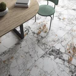 Limcaro Carrelage sol / mur effet marbre blanc PATAGONIA VEINY l.60 x L.120 cm Brillant