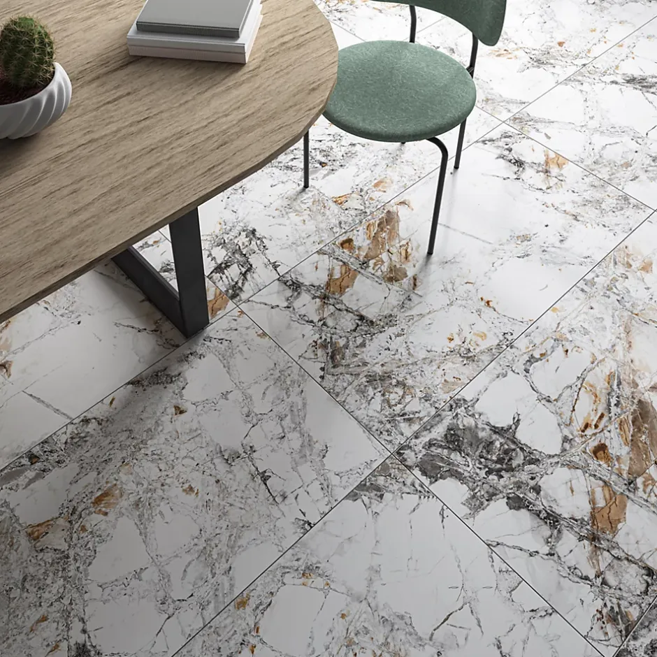 Limcaro Carrelage sol / mur effet marbre blanc PATAGONIA VEINY l.60 x L.120 cm Brillant