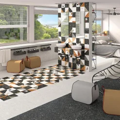 Eiffel art construction Carrelage sol / mur effet terrazzo blanc 60x60 cm MISCELA NACAR(vendu par boite de 1.44m2)