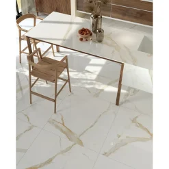 Carrelage sol / mur effet marbre beige 60x120 cm - SCULTOREA calacatta oro fino J400-Aelle Carrelage Outlet