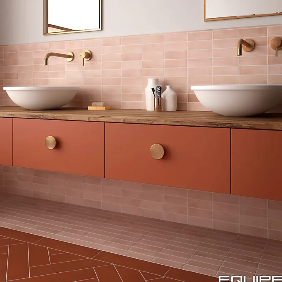 Carrelage sol / mur effet zellige bejmat marocain 5X15 cm rose mate 5X15 cm COCO ORHARD PINK MATT-Aelle Carrelage