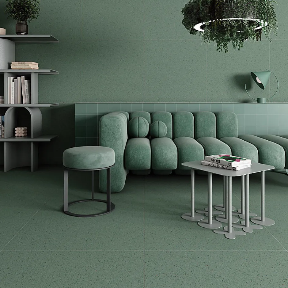 Eiffel art construction Carrelage sol / mur effet terrazzo grand format bleu 80x80 cm MICRA R Indigo