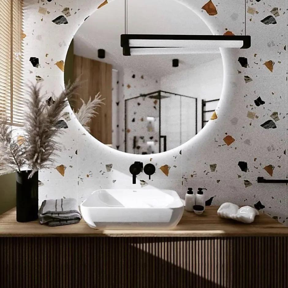 Carrelage sol / mur effet terrazzzo coloré 120x120 cm STRACCIATELLA NACAR(vendu par boite 1.44m2)-Eiffel art construction Discount