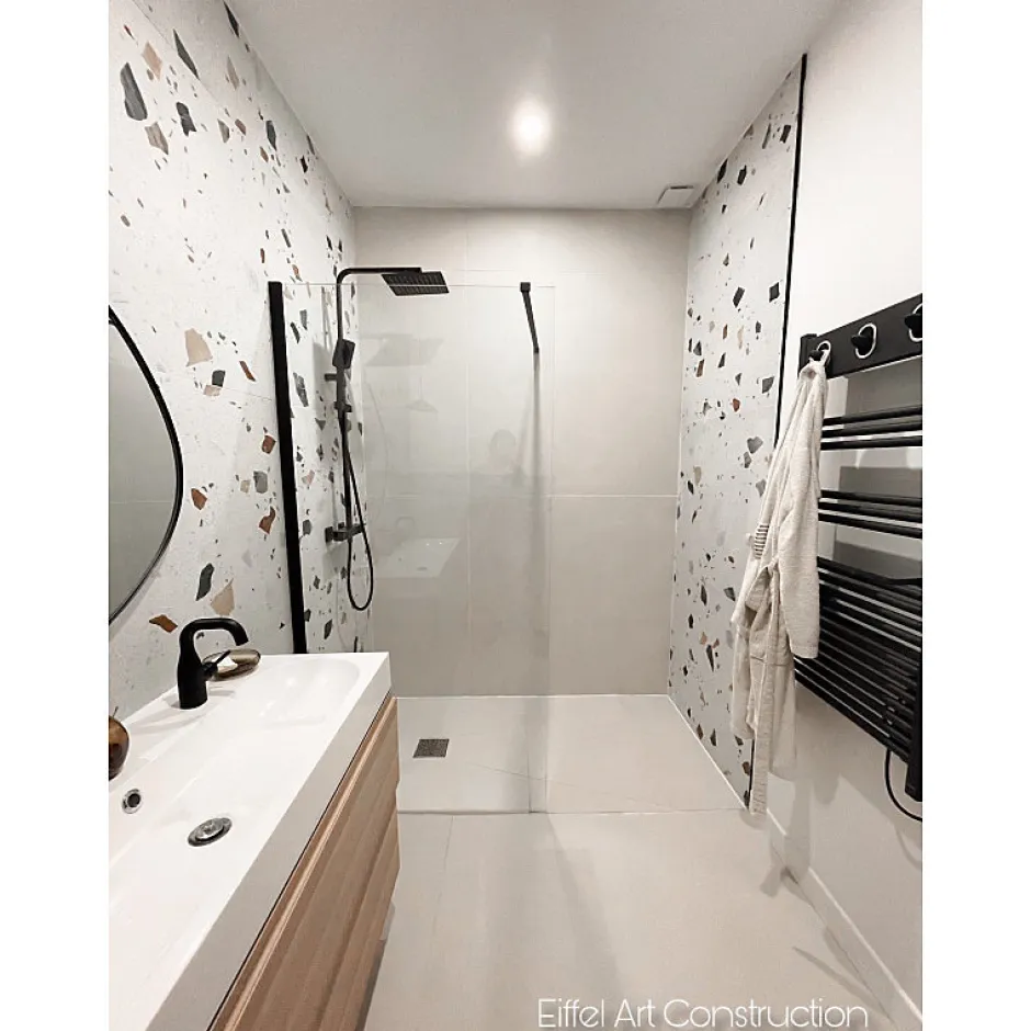 Carrelage sol / mur effet terrazzzo coloré 120x120 cm STRACCIATELLA NACAR(vendu par boite 1.44m2)-Eiffel art construction Discount