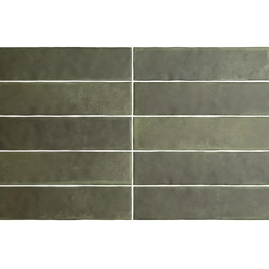 carrelage sol / mur effet zellige bejmat vert 6x24,6 cm mate ARGILE KAKHI-Aelle Carrelage Online