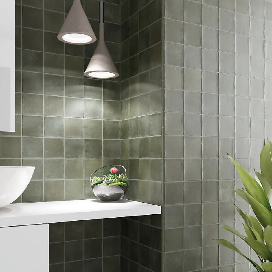 Aelle Carrelage carrelage sol / mur effet zellige bejmat vert 10x10 cm mate ARGILE KAKHI